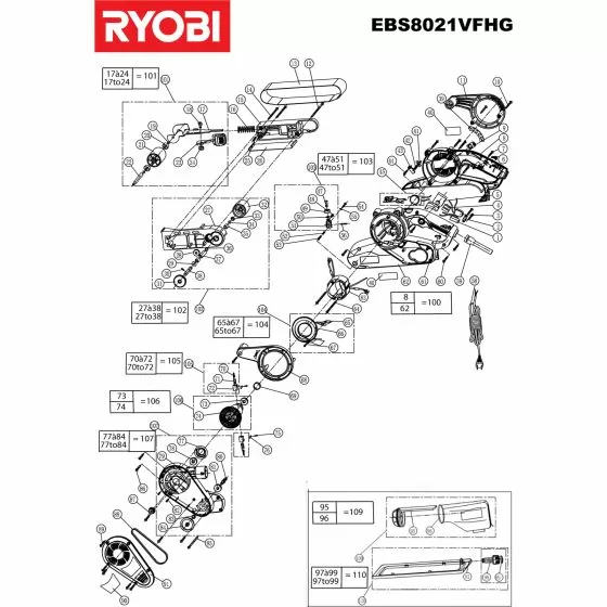 Ryobi EBS8021VFHG Spare Parts List Type: 5133000347